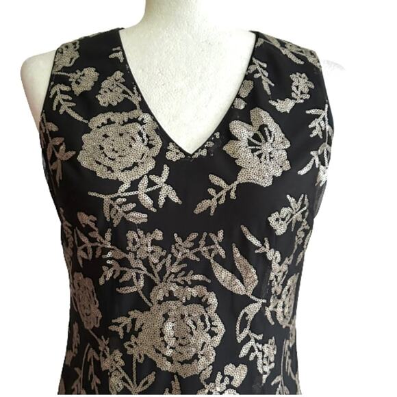 Donna Ricco Dress Gold Black Sequin V-Neck Sleeveless Evening Sheath Size 4 - Picture 3 of 14